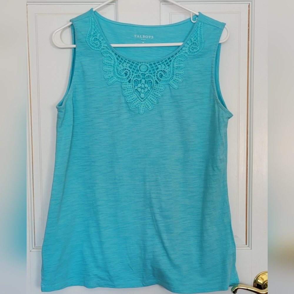 Talbots Turquoise Sleeveless Top with Lace Accent